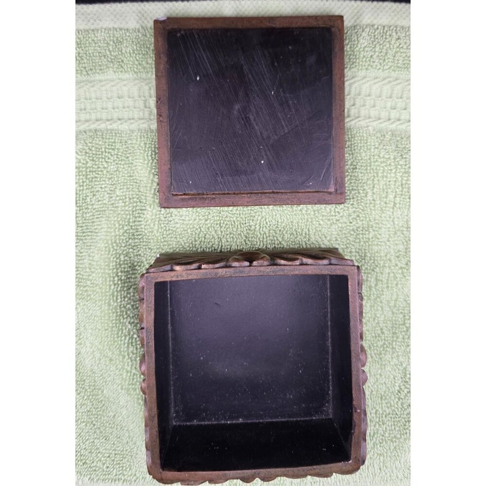 Jewelry Trinket Box With Floral Design Brown Finish 4 x 4 - Picture 5 of 8